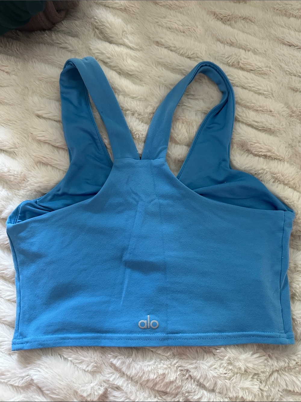 Alo Yoga Crystal Clear Blue Real Bra Tank Women's Blue Racerback Crop Bra Small
